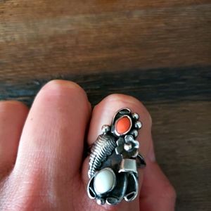 Vintage Sterling Silver MOP/Coral Ring